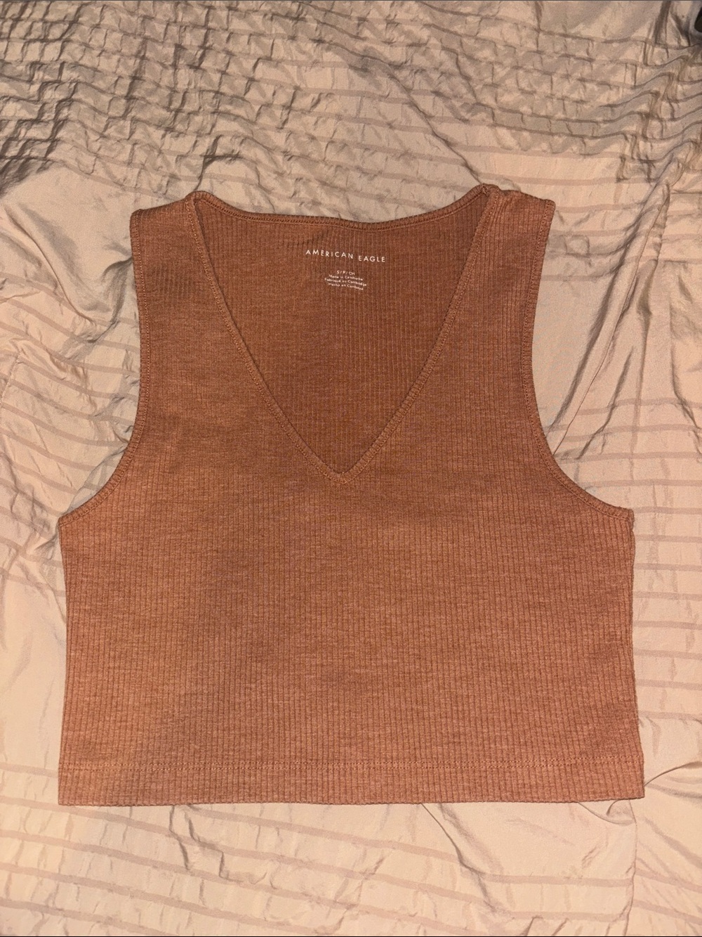 American Eagle Outfitters Ribbed V-Neck Tank Top - Rust Brown